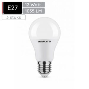 Asalite LED Lamp A60 E27 Fitting - 12W = 75W - 1055 Lumen - 3000K Warm Wit Licht - Niet Dimbaar - 220-240V - Energiezuinig - 3 stuks