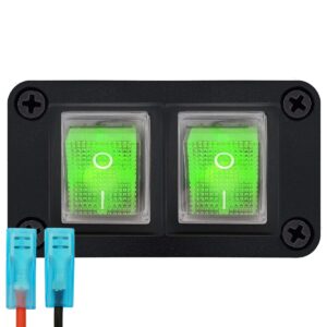 ProRide Wipschakelaar ON-OFF KCD4 - 2 Polig - 250V/16A - Inbouwpaneel 2-voudig - Met kabel en kapje - Groen indicatielampje