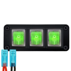 ProRide Wipschakelaar ON-OFF KCD4 - 2 Polig - 250V/16A - Inbouwpaneel 3-voudig - Met kabel en kapje - Groen indicatielampje