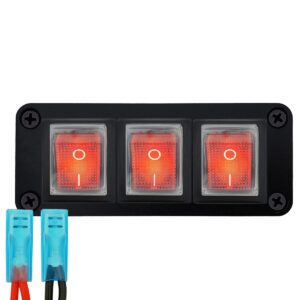 ProRide Wipschakelaar ON-OFF KCD4 - 2 Polig - 250V/16A - Inbouwpaneel 3-voudig - Met kabel en kapje - Rood indicatielampje