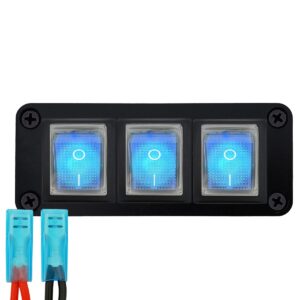 ProRide Wipschakelaar ON-OFF KCD4 - 2 Polig - 250V/16A - Inbouwpaneel 3-voudig - Met kabel en kapje - Blauw indicatielampje