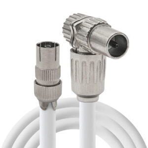 Coaxkabel TV 15 meter - Rechte Female naar Haakse Male - Wit - Stoorsignaalvrij - Handgemaakt