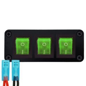 ProRide Wipschakelaar ON-OFF KCD4 - 2 Polig - 250V/16A - Inbouwpaneel 3-voudig - Met aansluitkabel - Groen