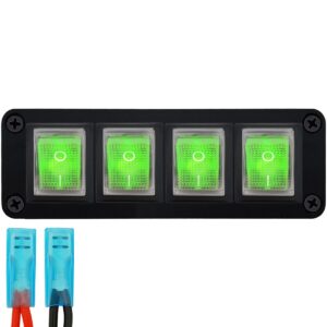 ProRide Wipschakelaar ON-OFF KCD4 - 2 Polig - 250V/16A - Inbouwpaneel 4-voudig - Met kabel en kapje - Groen indicatielampje