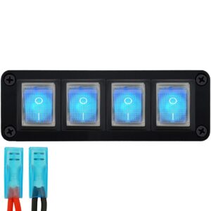 ProRide Wipschakelaar ON-OFF KCD4 - 2 Polig - 250V/16A - Inbouwpaneel 4-voudig - Met kabel en kapje - Blauw indicatielampje