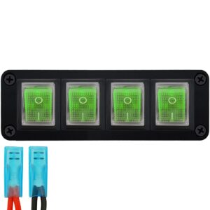 ProRide Wipschakelaar ON-OFF KCD4 - 2 Polig - 250V/16A - Inbouwpaneel 4-voudig - Met kabel en kapje - Groen