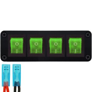 ProRide Wipschakelaar ON-OFF KCD4 - 2 Polig - 250V/16A - Inbouwpaneel 4-voudig - Met aansluitkabel - Groen