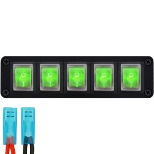 ProRide Wipschakelaar ON-OFF KCD4 - 2 Polig - 250V/16A - Inbouwpaneel 5-voudig - Met kabel en kapje - Groen indicatielampje