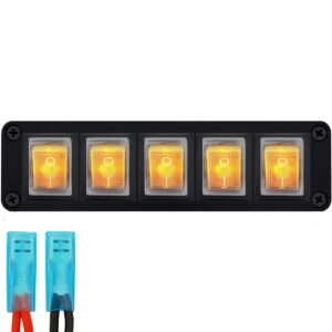 ProRide Wipschakelaar ON-OFF KCD4 - 2 Polig - 250V/16A - Inbouwpaneel 5-voudig - Met kabel en kapje - Oranje indicatielampje