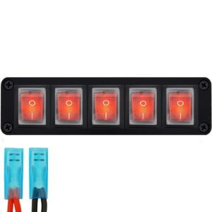 ProRide Wipschakelaar ON-OFF KCD4 - 2 Polig - 250V/16A - Inbouwpaneel 5-voudig - Met kabel en kapje - Rood indicatielampje