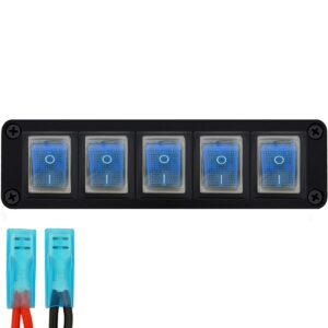 ProRide Wipschakelaar ON-OFF KCD4 - 2 Polig - 250V/16A - Inbouwpaneel 5-voudig - Met kabel en kapje - Blauw