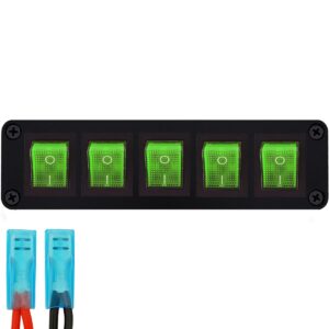 ProRide Wipschakelaar ON-OFF KCD4 - 2 Polig - 250V/16A - Inbouwpaneel 5-voudig - Met aansluitkabel - Groen