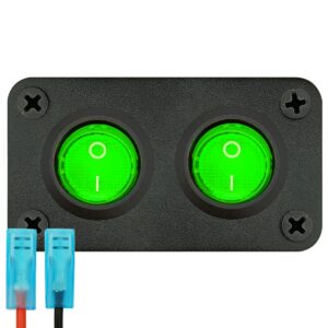 ProRide Wipschakelaar ON-OFF KCD2 - 3 Polig - 12V/20A - Inbouwpaneel 2-voudig - Met aansluitkabel - Groen indicatielampje
