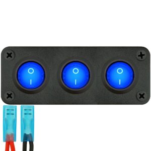 ProRide Wipschakelaar ON-OFF KCD2 - 3 Polig - 12V/20A - Inbouwpaneel 3-voudig - Met aansluitkabel - Blauw indicatielampje