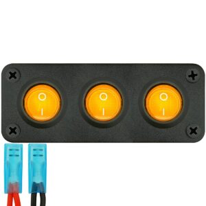 ProRide Wipschakelaar ON-OFF KCD2 - 3 Polig - 12V/20A - Inbouwpaneel 3-voudig - Met aansluitkabel - Oranje indicatielampje