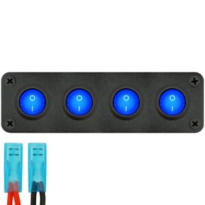 ProRide Wipschakelaar ON-OFF KCD2 - 3 Polig - 12V/20A - Inbouwpaneel 4-voudig - Met aansluitkabel - Blauw indicatielampje