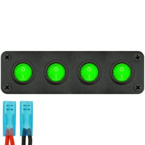 ProRide Wipschakelaar ON-OFF KCD2 - 3 Polig - 12V/20A - Inbouwpaneel 4-voudig - Met aansluitkabel - Groen indicatielampje