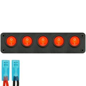 ProRide Wipschakelaar ON-OFF KCD2 - 3 Polig - 12V/20A - Inbouwpaneel 5-voudig - Met aansluitkabel - Rood indicatielampje