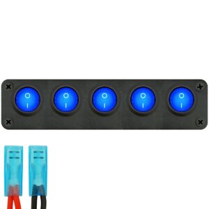 ProRide Wipschakelaar ON-OFF KCD2 - 3 Polig - 12V/20A - Inbouwpaneel 5-voudig - Met aansluitkabel - Blauw indicatielampje