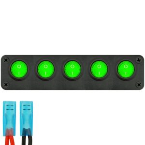 ProRide Wipschakelaar ON-OFF KCD2 - 3 Polig - 12V/20A - Inbouwpaneel 5-voudig - Met aansluitkabel - Groen indicatielampje