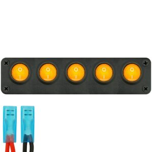 ProRide Wipschakelaar ON-OFF KCD2 - 3 Polig - 12V/20A - Inbouwpaneel 5-voudig - Met aansluitkabel - Oranje indicatielampje