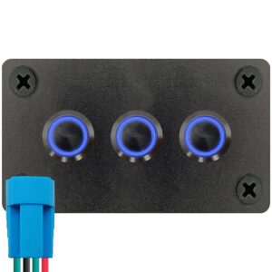 ProRide Metalen Pulsschakelaar 12-24V OFF-(ON) - Drievoudig Inbouwpaneel - 12mm - IP67 - LED indicatie Blauw