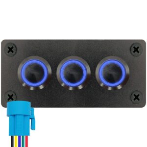 ProRide Metalen Pulsschakelaar 12-24V OFF-(ON) - Drievoudig Inbouwpaneel - 16mm - IP67 - LED indicatie Blauw