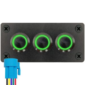 ProRide Metalen Drukschakelaars ON-OFF 220V  - 16mm - Drievoudig inbouwpaneel - IP67 - LED indicatie Groen