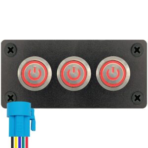 ProRide Metalen Pulsschakelaar 12-24V OFF-(ON) - Drievoudig Inbouwpaneel - 16mm - IP67 - LED indicatie Rood