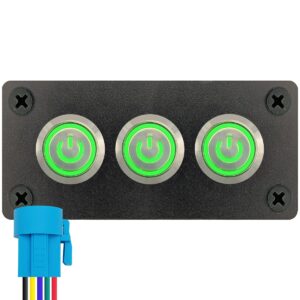 ProRide Metalen Pulsschakelaar 220V OFF-(ON) - Drievoudig inbouwpaneel - 16mm - IP67 - LED indicatie Groen