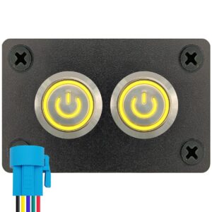 ProRide Metalen Pulsschakelaar 220V OFF-(ON) - Tweevoudig inbouwpaneel - 16mm - IP67 - LED indicatie Geel