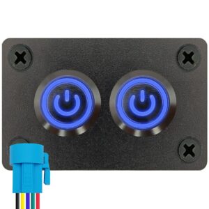 ProRide Metalen Pulsschakelaar 12-24V OFF-(ON) - Tweevoudig Inbouwpaneel - 16mm - IP67 - LED indicatie Blauw