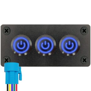 ProRide Metalen Pulsschakelaar 12-24V OFF-(ON) - Drievoudig Inbouwpaneel - 16mm - IP67 - LED indicatie Blauw