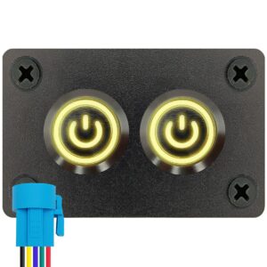 ProRide Metalen Pulsschakelaar 12-24V OFF-(ON) - Tweevoudig Inbouwpaneel - 16mm - IP67 - LED indicatie Geel