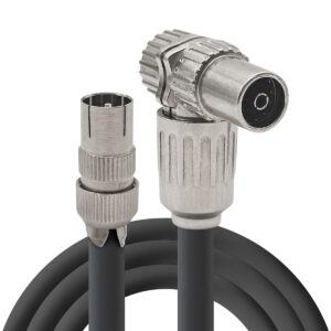 Coaxkabel TV 10 meter - Rechte Male naar Haakse Female - Zwart - Stoorsignaalvrij - Geschikt voor Buiten - Handgemaakt