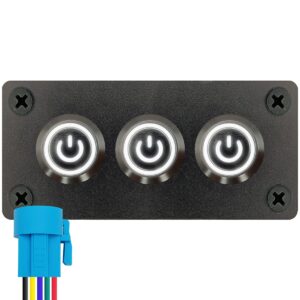 ProRide Metalen Pulsschakelaar 12-24V OFF-(ON) - Drievoudig Inbouwpaneel - 16mm - IP67 - LED indicatie Wit