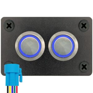 ProRide Metalen Pulsschakelaar 220V OFF-(ON) - Tweevoudig inbouwpaneel - 16mm - IP67 - LED indicatie Blauw