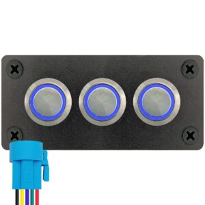 ProRide Metalen Pulsschakelaar 220V OFF-(ON) - Drievoudig inbouwpaneel - 16mm - IP67 - LED indicatie Blauw