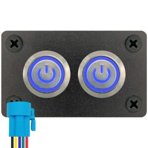 ProRide Metalen drukschakelaars in Tweevoudig inbouwpaneel 12-24V ON-OFF - 19mm - IP67 - LED indicatie Blauw