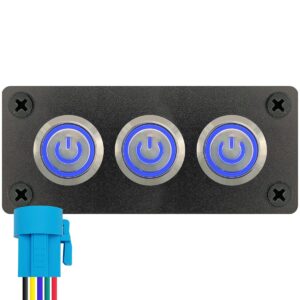 ProRide Metalen drukschakelaars in Drievoudig inbouwpaneel 12-24V ON-OFF - 19mm - IP67 - LED indicatie Blauw