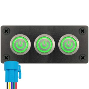 ProRide Metalen Pulsschakelaar 12-24V OFF-(ON) - Drievoudig Inbouwpaneel - 19mm - IP67 - LED indicatie Groen