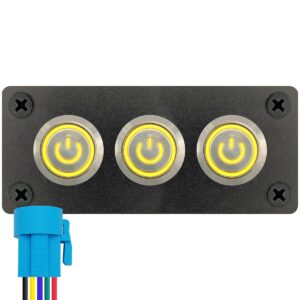 ProRide Metalen drukschakelaars in Drievoudig inbouwpaneel 12-24V ON-OFF - 19mm - IP67 - LED indicatie Geel