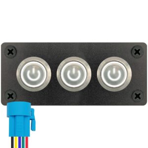 ProRide Metalen drukschakelaars in Drievoudig inbouwpaneel 12-24V ON-OFF - 19mm - IP67 - LED indicatie Wit