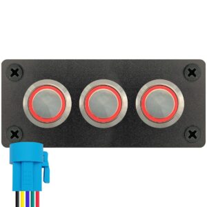 ProRide Metalen drukschakelaars in Drievoudig inbouwpaneel 12-24V ON-OFF - 19mm - IP67 - LED indicatie Rood