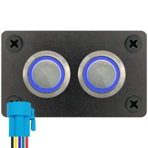 ProRide Metalen drukschakelaars in Tweevoudig inbouwpaneel 12-24V ON-OFF - 19mm - IP67 - LED indicatie Blauw