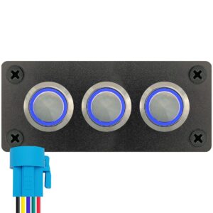 ProRide Metalen drukschakelaars in Drievoudig inbouwpaneel 12-24V ON-OFF - 19mm - IP67 - LED indicatie Blauw