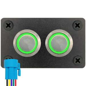 ProRide Metalen Pulsschakelaar 12-24V OFF-(ON) - Tweevoudig Inbouwpaneel - 19mm - IP67 - LED indicatie Groen