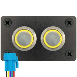 ProRide Metalen drukschakelaars in Tweevoudig inbouwpaneel 220V ON-OFF - 19mm - IP67 - LED indicatie Geel