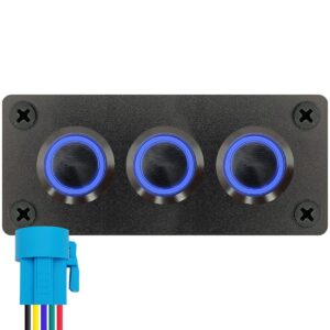 ProRide Metalen drukschakelaars in Drievoudig inbouwpaneel 220V ON-OFF - 19mm - IP67 - LED indicatie Blauw