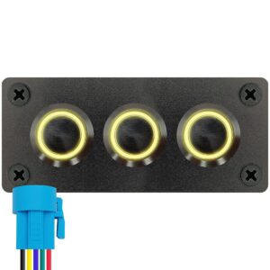 ProRide Metalen drukschakelaars in Drievoudig inbouwpaneel 220V ON-OFF - 19mm - IP67 - LED indicatie Geel